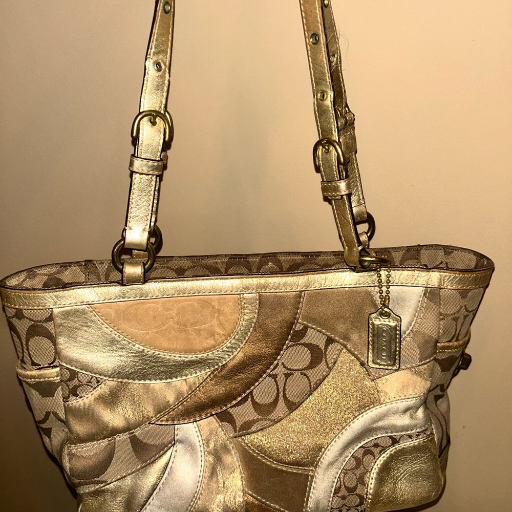 Coach Gold and Tan Shoulder Bag